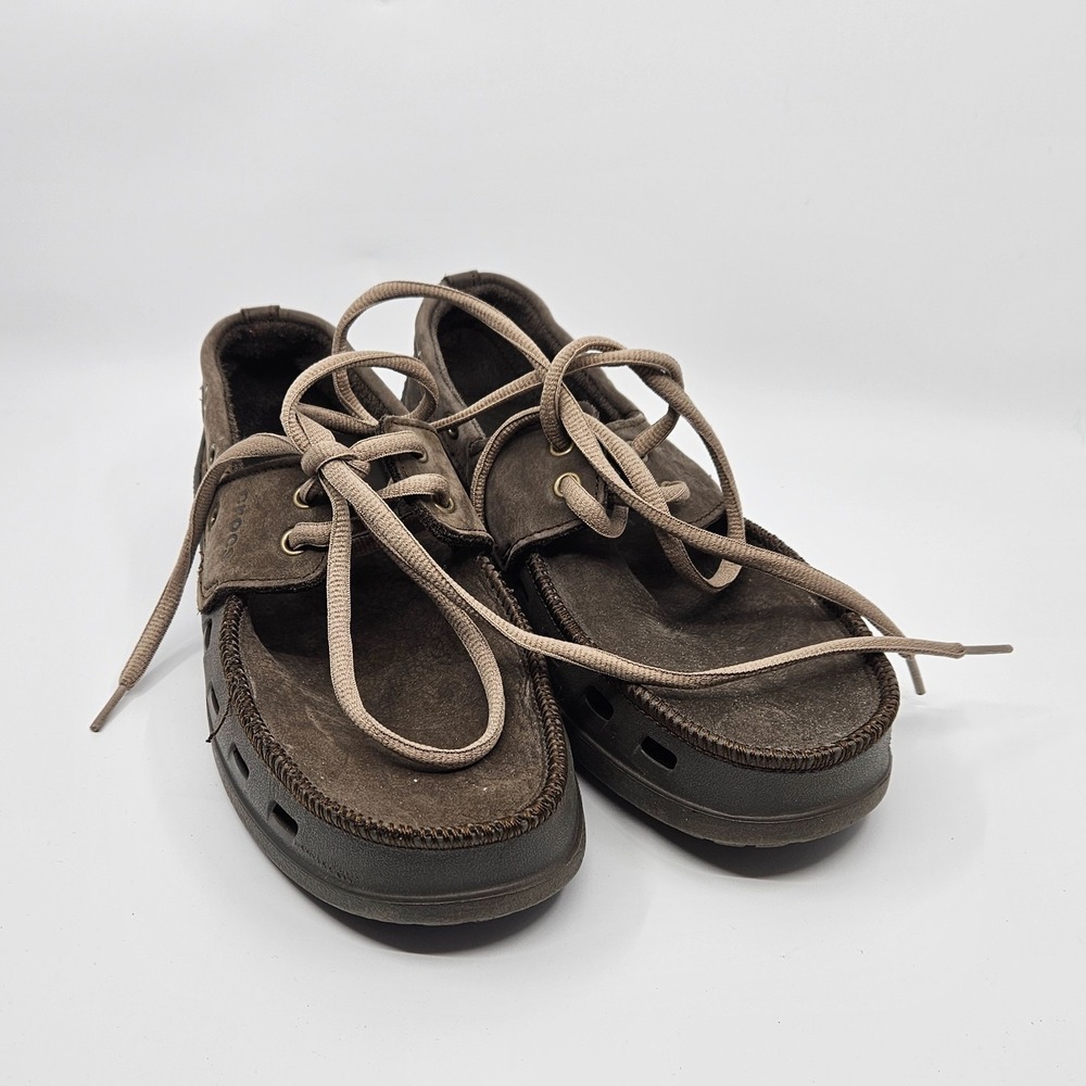 Crocs Men's Sport Boat Deck Loafers Brown Shoes lace Up Size 9 M